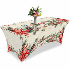 Lofaris Watercolor Poinsettia Sweet Simple Stretch Table Cover