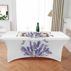 Lofaris Watercolor Purple Lavender Flower Stretch Table Cover