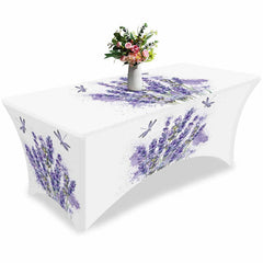 Lofaris Watercolor Purple Lavender Flower Stretch Table Cover