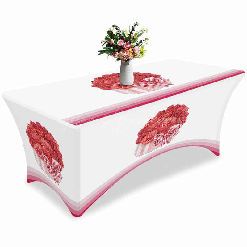 Lofaris Watercolor Red Rose Flower Bowknot Stretch Table Cover