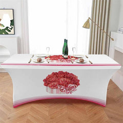 Lofaris Watercolor Red Rose Flower Bowknot Stretch Table Cover