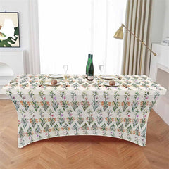 Lofaris Watercolor Repeat Flower Green Leaf Stretch Table Cover