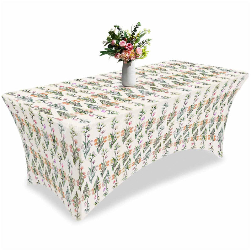 Lofaris Watercolor Repeat Flower Green Leaf Stretch Table Cover