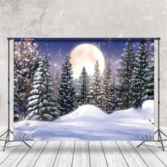 Lofaris Watercolor Snow Pine Forest Full Moon Winter Backdrop