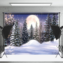 Lofaris Watercolor Snow Pine Forest Full Moon Winter Backdrop