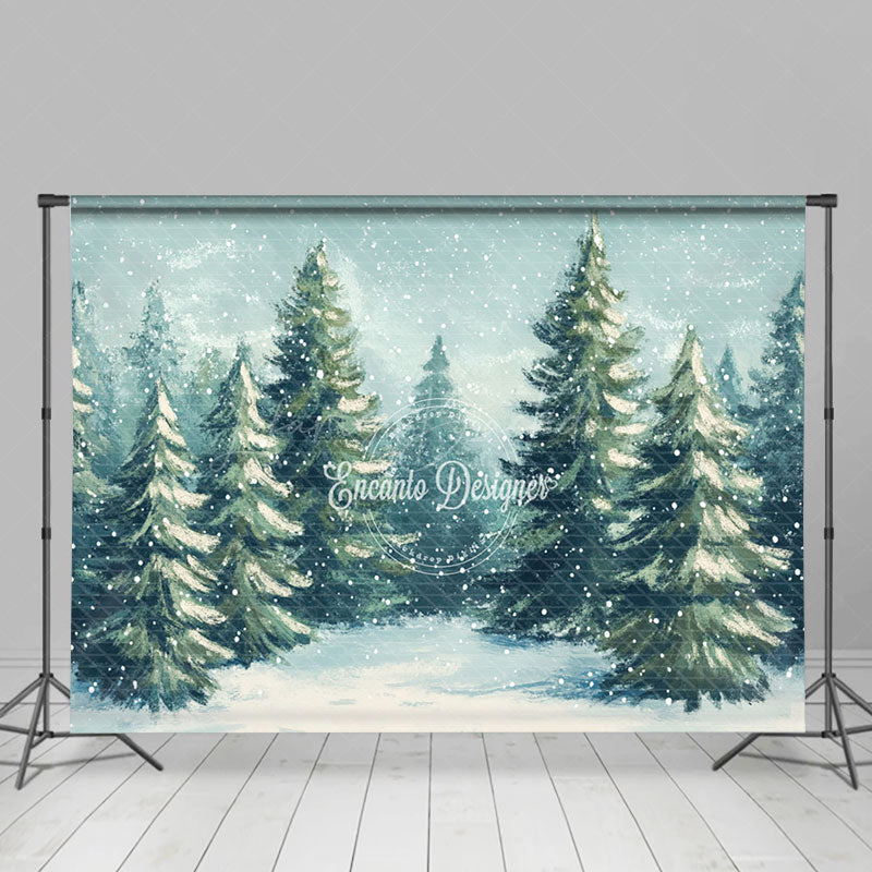 Lofaris Watercolor Snowflake Pine Forest Winter Backdrop