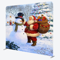 Lofaris Watercolor Snowman Santa Xmas Pillow Case Backdrop