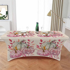 Lofaris Watercolor Thanksgiving Pumpkin Pink Stretch Table Cover