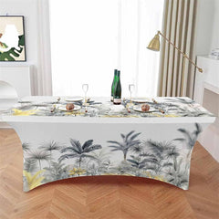 Lofaris Watercolor Tropic Palm Coconut Tree Stretch Table Cover