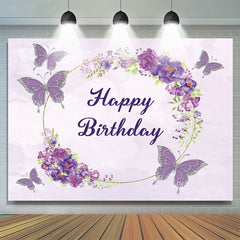 Lofaris Watercolor Violet Floral Butterfly Birthday Backdrop