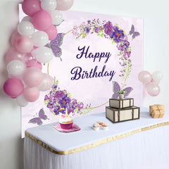 Lofaris Watercolor Violet Floral Butterfly Birthday Backdrop