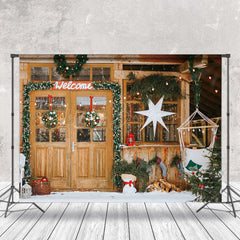 Lofaris Welcome Wooden Door Garland Xmas Photo Backdrop