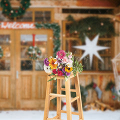 Lofaris Welcome Wooden Door Garland Xmas Photo Backdrop