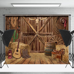 Lofaris Western Cowboy Barn Haystack Guitar Wood Backdrop