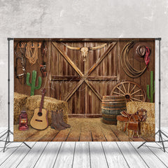 Lofaris Western Cowboy Barn Haystack Guitar Wood Backdrop