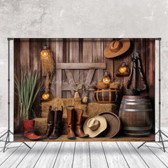 Lofaris Western Cowboy Haystack Wood Wall Boots Backdrop