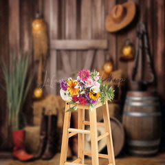 Lofaris Western Cowboy Haystack Wood Wall Boots Backdrop