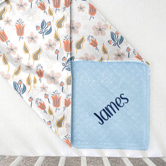 Lofaris White Abstract Blue Pink Floral Minky Baby Blanket