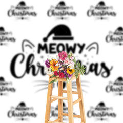 Lofaris White And Black Step Repeat Meowy Christmas Backdrop