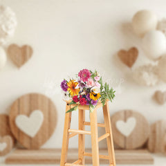 Lofaris White Balloons Floral Wood Heart Valentines Backdrop