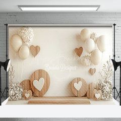 Lofaris White Balloons Floral Wood Heart Valentines Backdrop