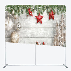 Lofaris White Bauble Wood Pine Leaves Tension Fabric Backdrop