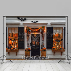 Lofaris White Black Halloween Vibe Store Porch Backdrop