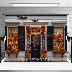 Lofaris White Black Halloween Vibe Store Porch Backdrop