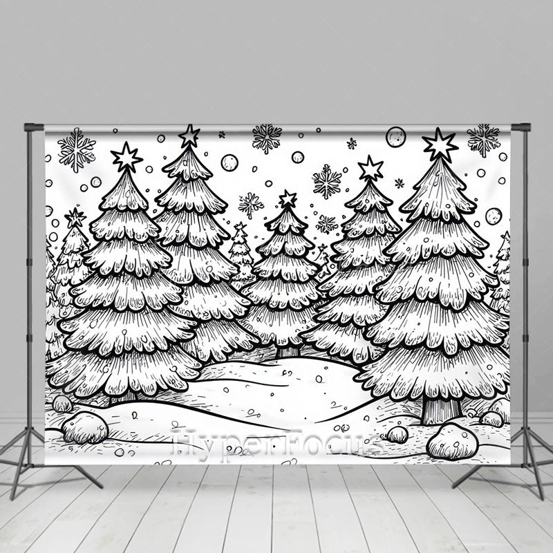 Lofaris White Black Lines Pine Forest Snowy Photo Backdrop