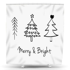 Lofaris White Black Lines Trees Merry Bright Shower Curtain