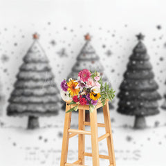 Lofaris White Black Painted Pine Trees Christmas Backdrop