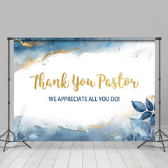 Lofaris White Blue Gold Marbled Thank You Pastor Backdrop