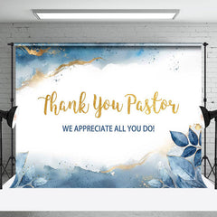 Lofaris White Blue Gold Marbled Thank You Pastor Backdrop