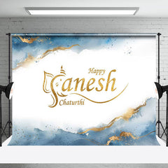 Lofaris White Blue Marbled Happy Ganesh Chaturthi Backdrop