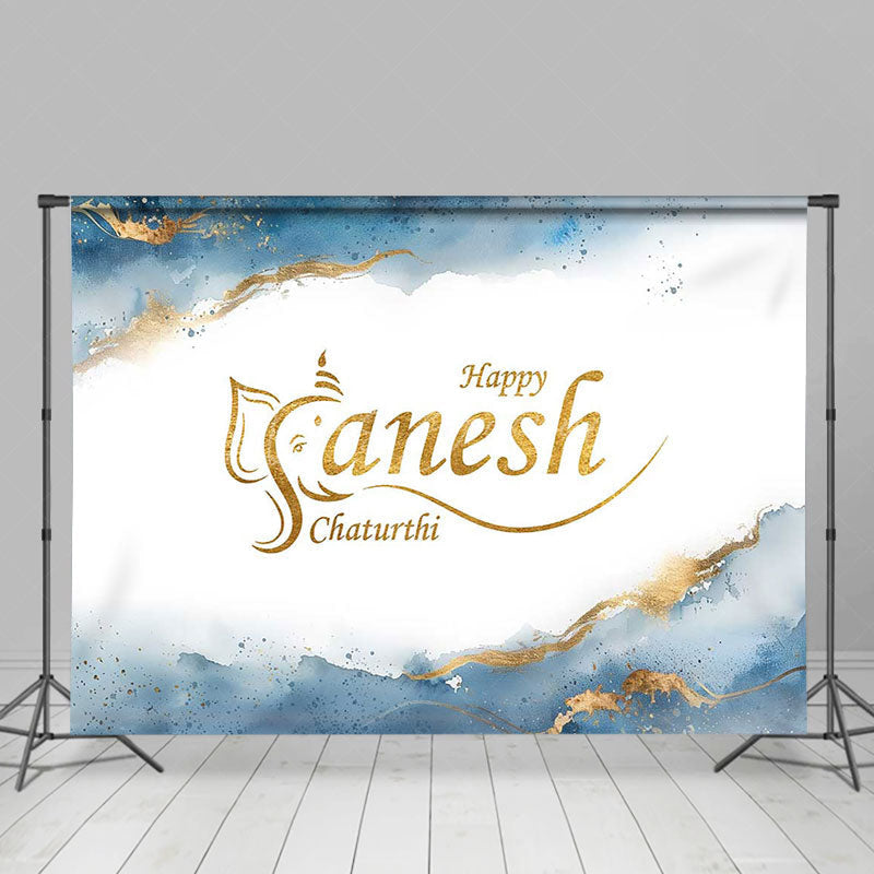 Lofaris White Blue Marbled Happy Ganesh Chaturthi Backdrop