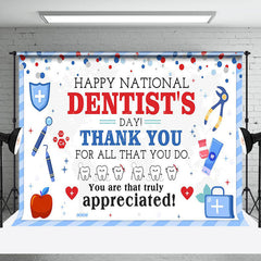 Lofaris White Blue Teeth Happy National Dentists Day Backdrop