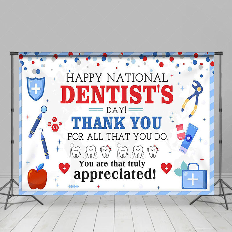 Lofaris White Blue Teeth Happy National Dentists Day Backdrop