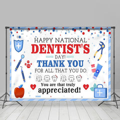 Lofaris White Blue Teeth Happy National Dentists Day Backdrop