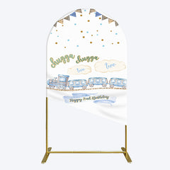 Lofaris White Blue Train Happy 2nd Birthday Arch Backdrop