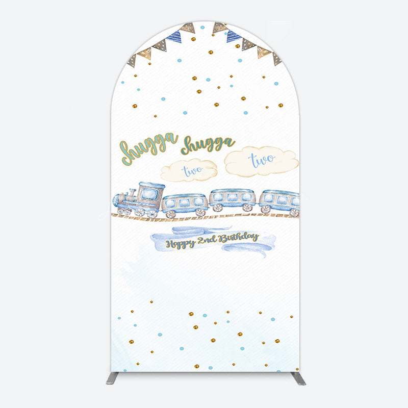 Lofaris White Blue Train Happy 2nd Birthday Arch Backdrop