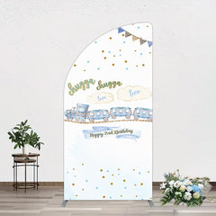 Lofaris White Blue Train Happy 2nd Birthday Half Moon Arch Backdrop