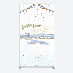 Lofaris White Blue Train Happy 2nd Birthday Rectangle Backdrop