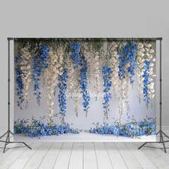 Lofaris White Blue Vine Flower Leaves Photography Backdrop