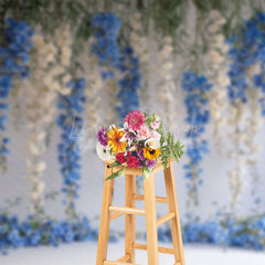 Lofaris White Blue Vine Flower Leaves Photography Backdrop