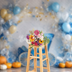 Lofaris White Blue Wall Carriage Pumpkin Cake Smash Backdrop