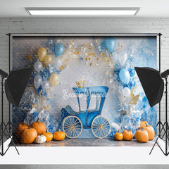 Lofaris White Blue Wall Carriage Pumpkin Cake Smash Backdrop