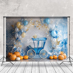 Lofaris White Blue Wall Carriage Pumpkin Cake Smash Backdrop