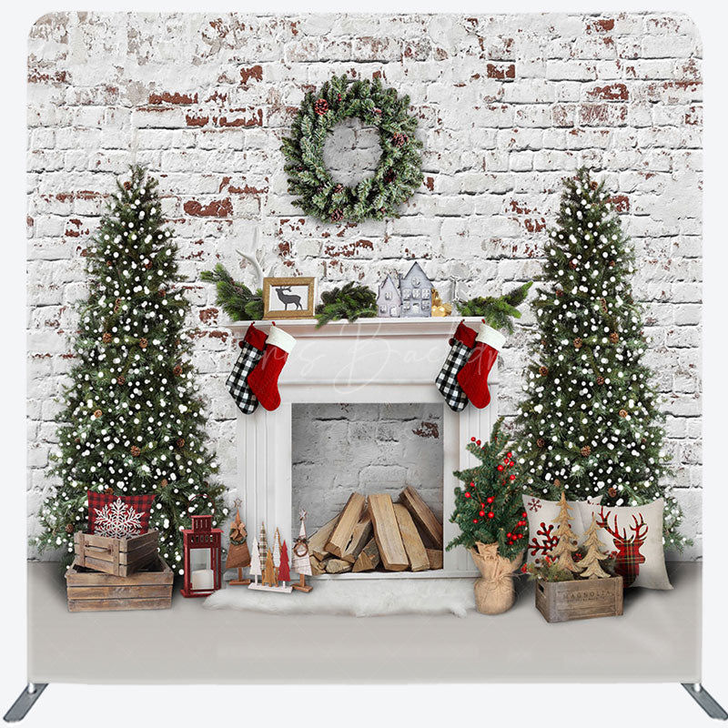 Lofaris White Brick Fireplace Christmas Pillow Case Backdrop