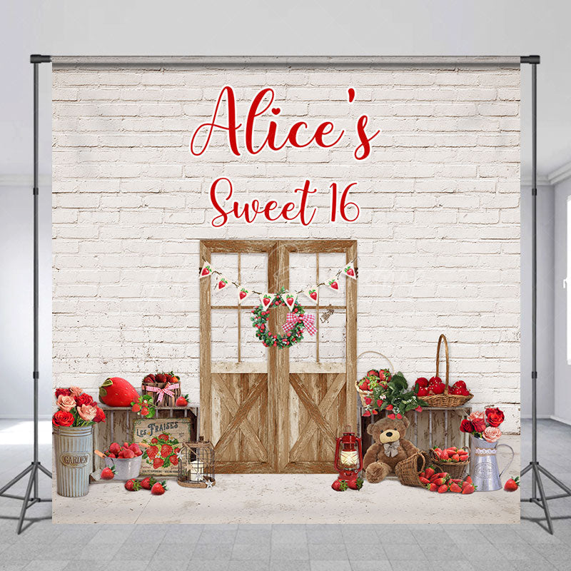 Lofaris White Brick Wall Door Custom Name Sweet 16 Backdrop