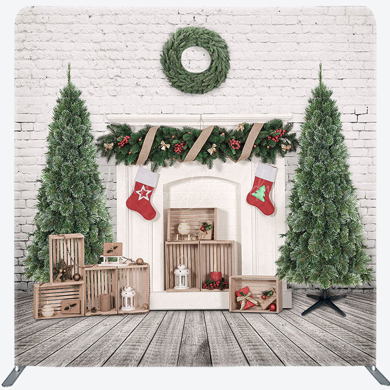 Lofaris White Brick Wall Fireplace Xmas Pillow Case Backdrop